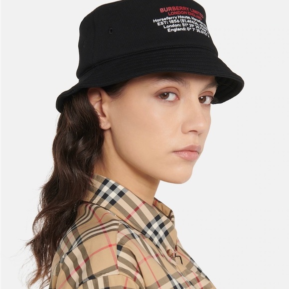 BURBERRY LOGO COTTON JERSEY BUCKET HAT / BLACK/ MEDIUM - Picture 2 of 4